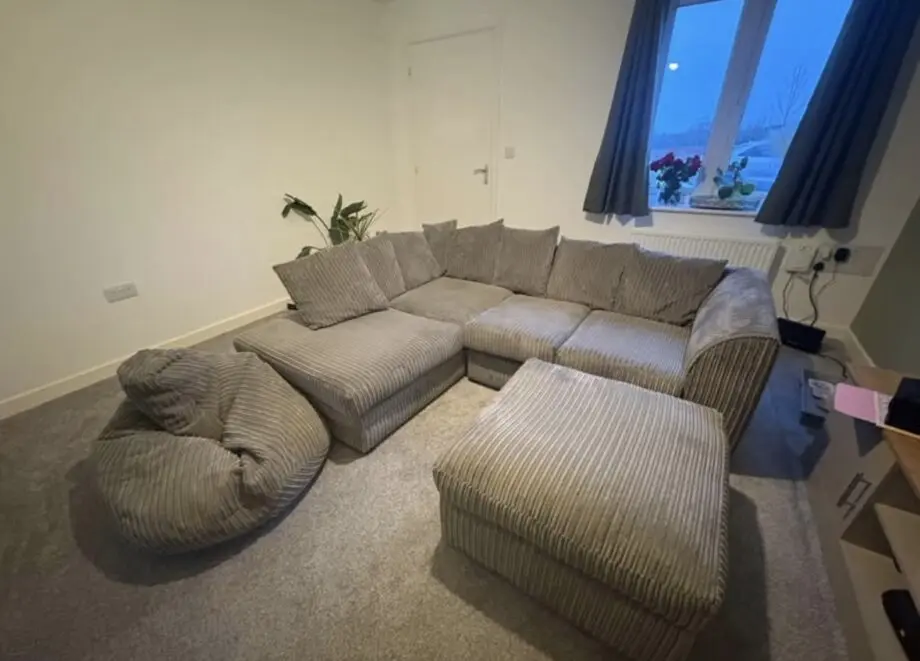 Wayfair Grey 4 person corner sofa with ottomon and beanbag