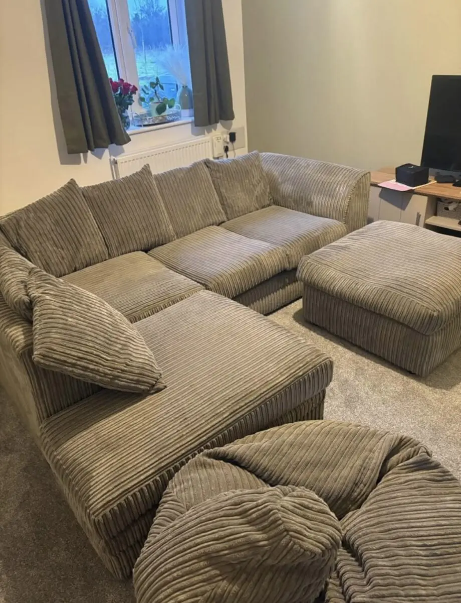 Wayfair Grey 4 person corner sofa with ottomon and beanbag