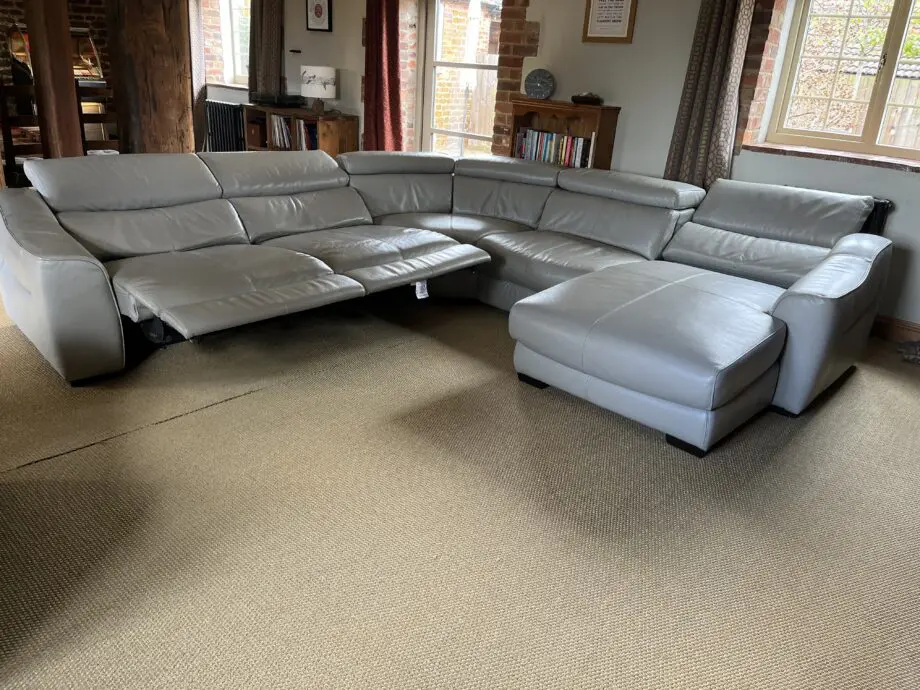 Furniture Village Elixir II Feather Grey Corner Sofa with power recliners and armchair with manual recliner