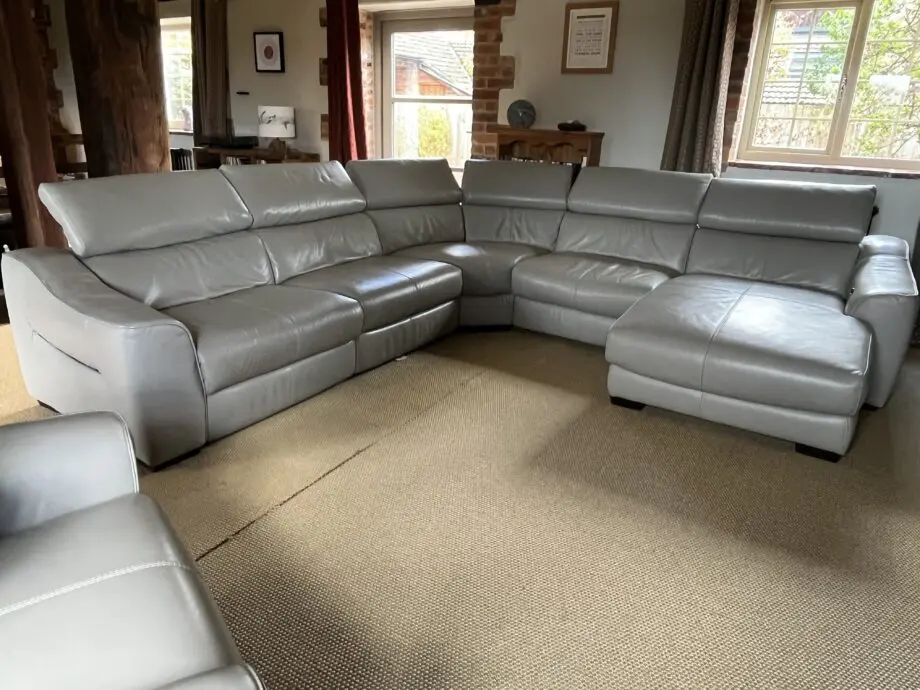 Furniture Village Elixir II Feather Grey Corner Sofa with power recliners and armchair with manual recliner