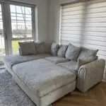 NCF living Battersea hand corner sofa in oatmeal, with fitting footstool left side corner