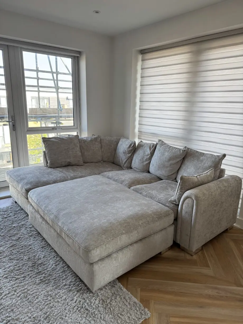 NCF living Battersea hand corner sofa in oatmeal, with fitting footstool left side corner