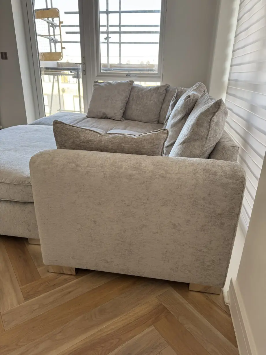 NCF living Battersea hand corner sofa in oatmeal, with fitting footstool left side corner