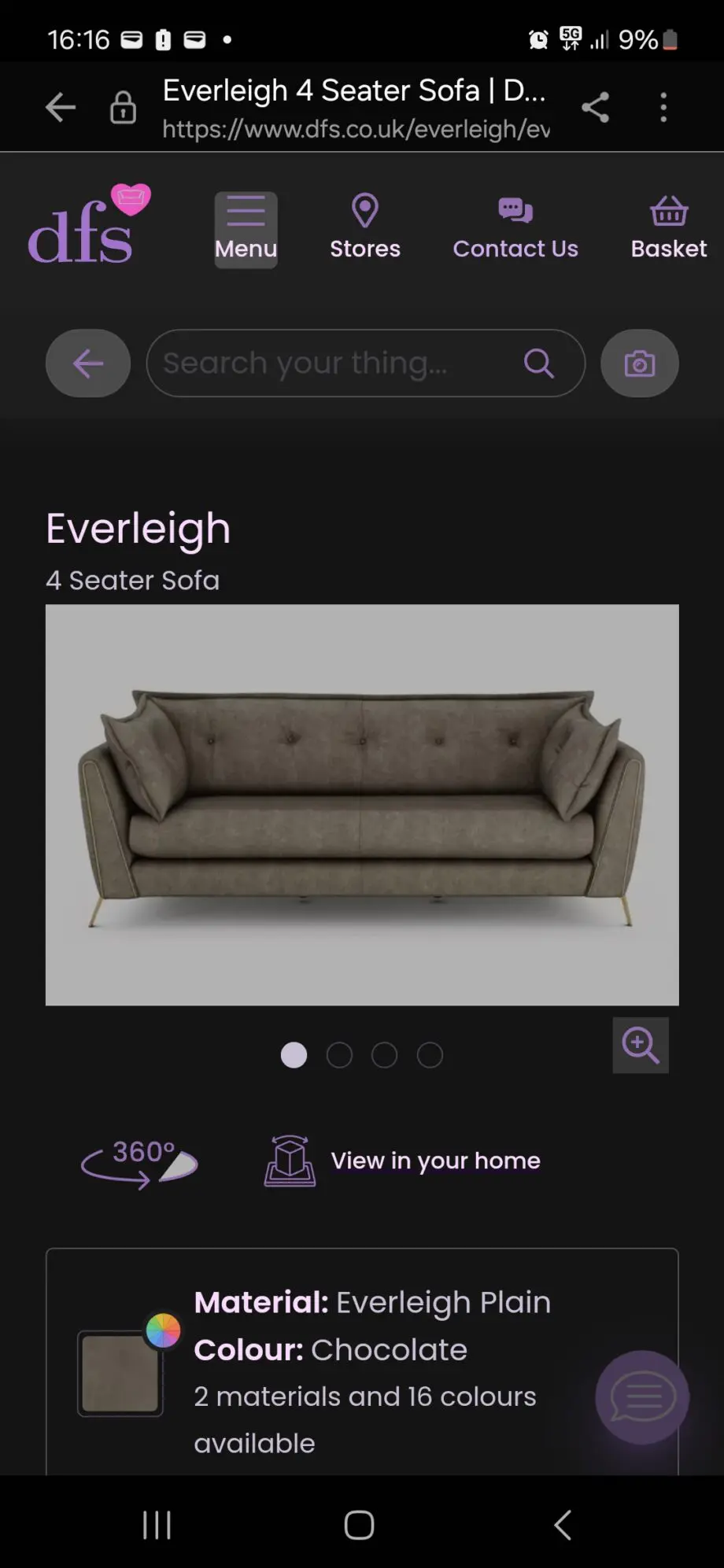 DFS 4 Seater Everleigh Sofa in Chocolate Brown