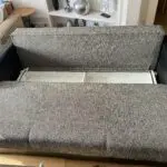 Sofa Bed with storage in fabric and natural leather with two sets of back cushions