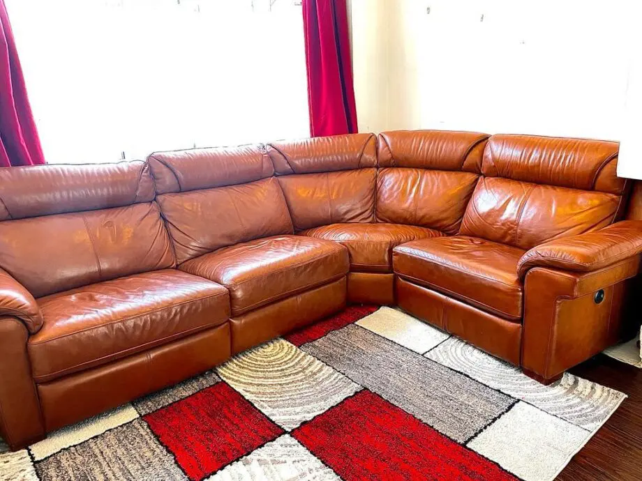 Large Caramel Leather Recliner Sectional Sofa