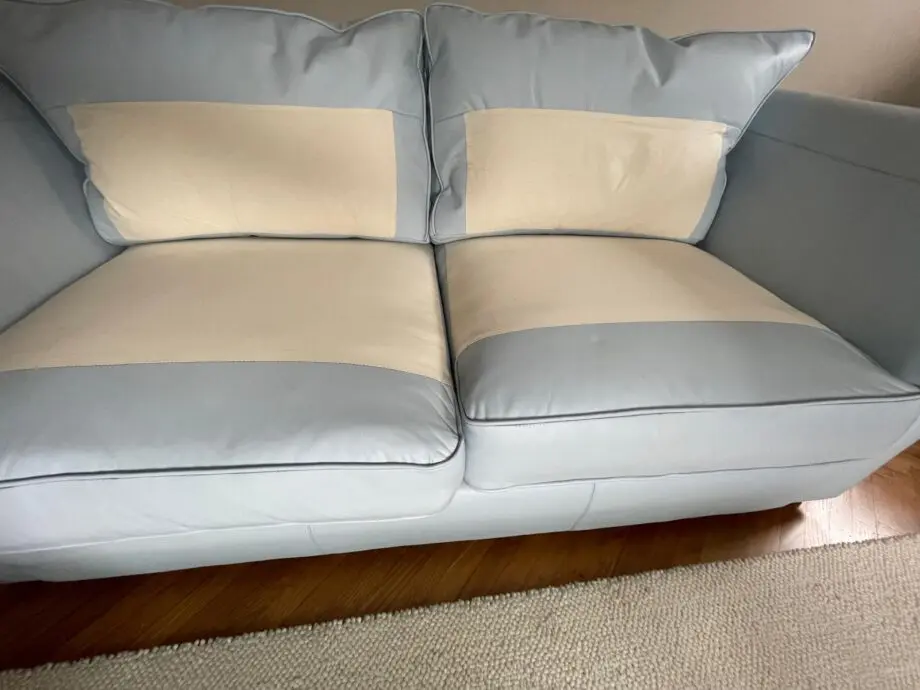3 seater blue leather Collins and Hayes sofa