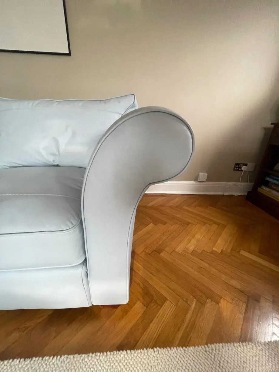 3 seater blue leather Collins and Hayes sofa