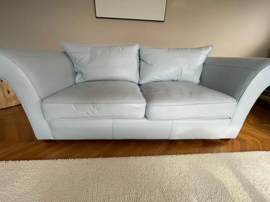 3 seater blue leather Collins and Hayes sofa