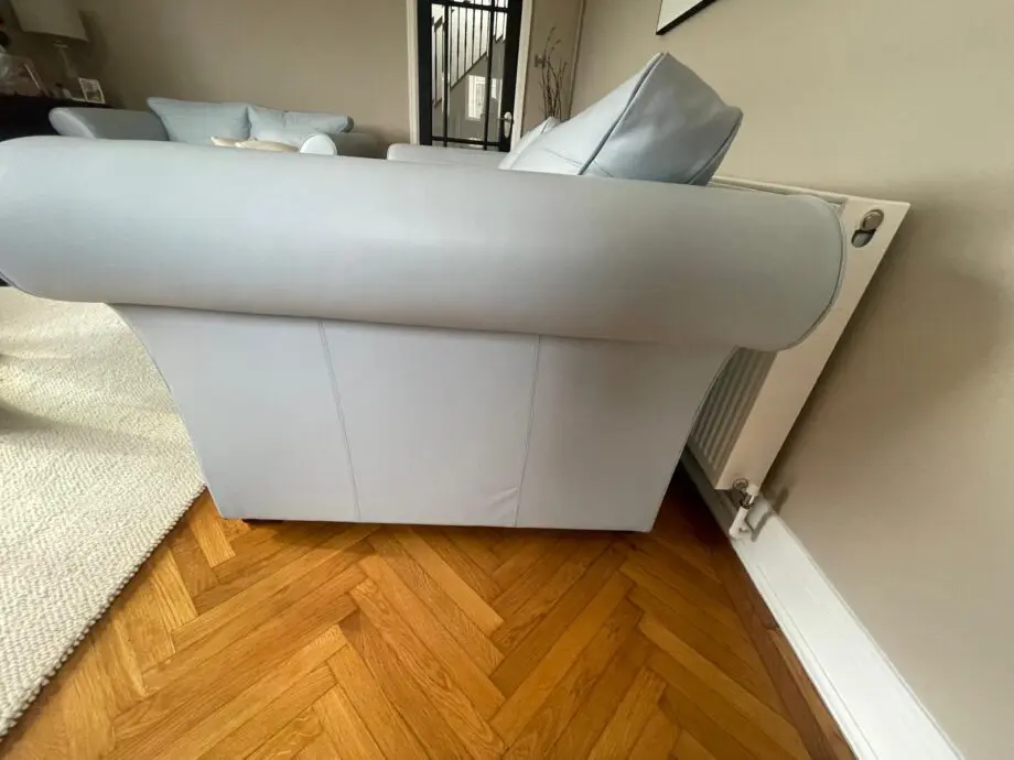 3 seater blue leather Collins and Hayes sofa