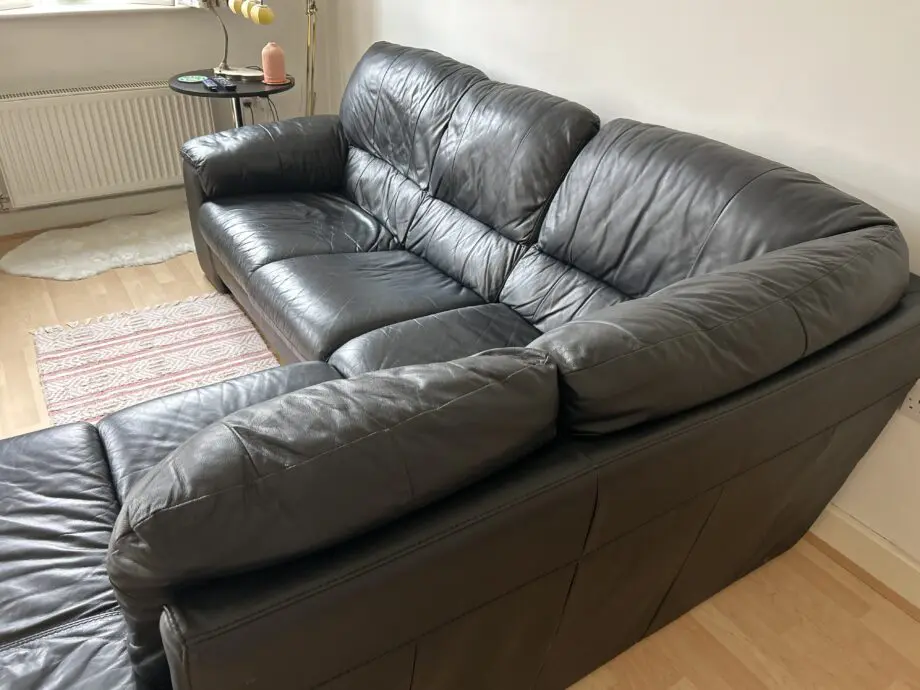 DFS Black Leather corner sofa with chaise