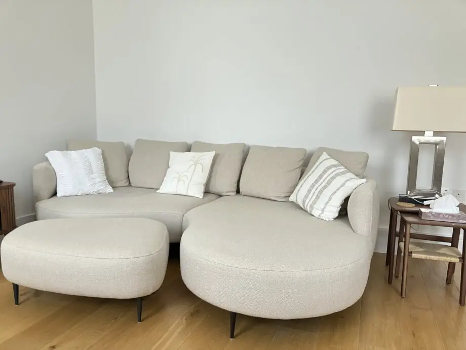 John Lewis Lozenge Grand 5 Seater RHF Chaise End Sofa, Metal Leg, Twisted Boucle Putty + Lozenge Footstool