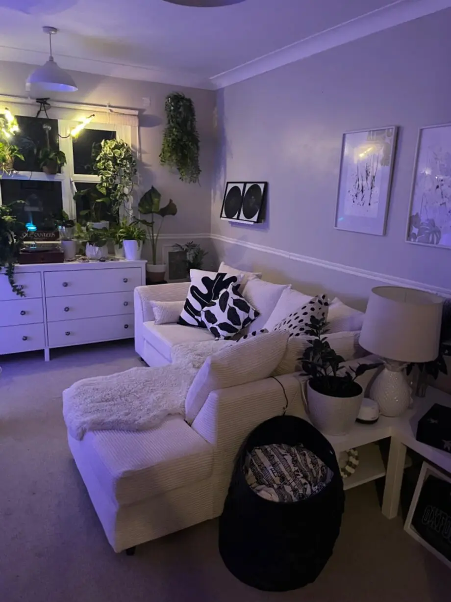 L-Shape Corner Sofa in Cream Cord Fabric - Space-Saving Design