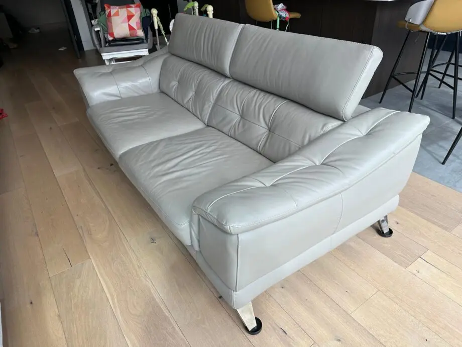 Sofology grey premium leather sofa & footstool