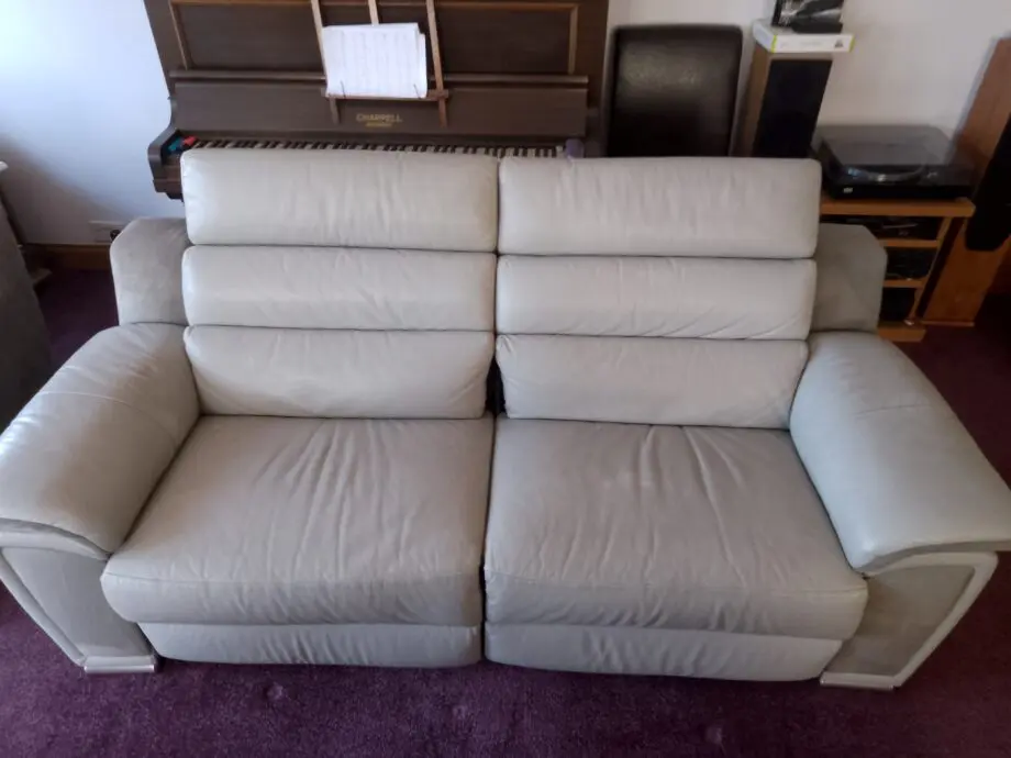Hayes grey leather Madison manual Reclining sofa+ Reclining chair.
