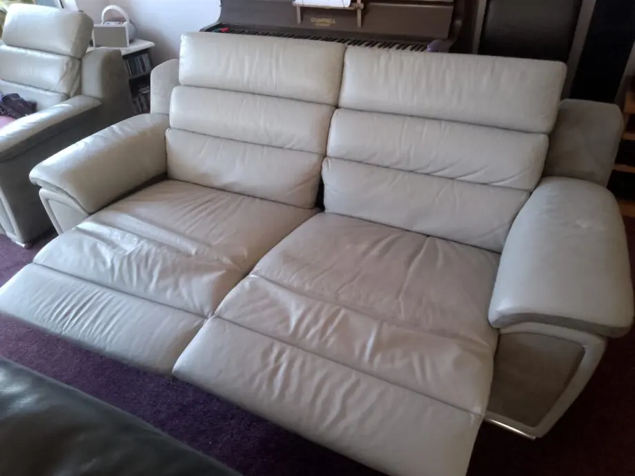 Hayes grey leather Madison manual Reclining sofa+ Reclining chair.