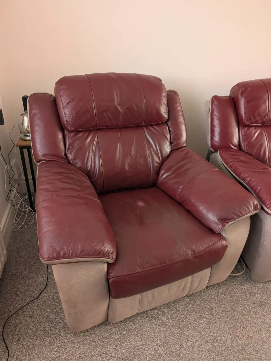 DFS Red leather/suede 2 seater sofa + chair