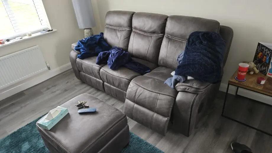 Brand new 3 seat recliner sofa with matching foot stool