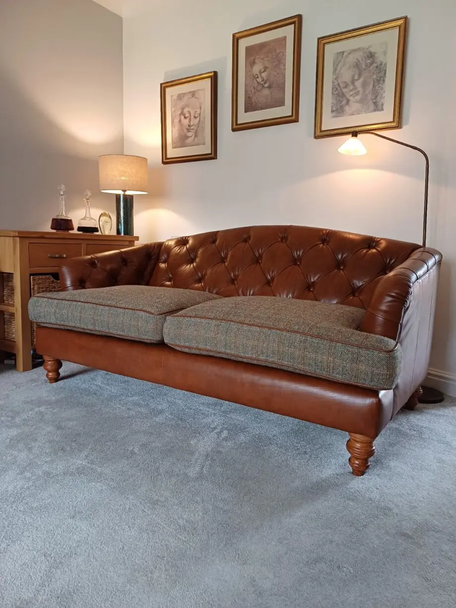 Tetrad leather and tweed sofa