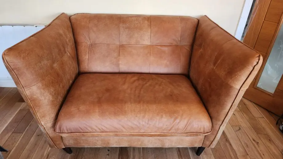 DFS tan buckskin leather 3 seater and 2 seater sofa set