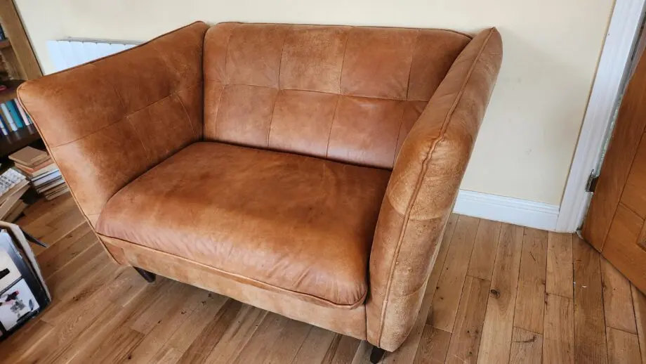 DFS tan buckskin leather 3 seater and 2 seater sofa set