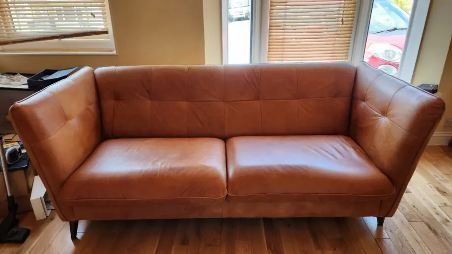 DFS tan buckskin leather 3 seater and 2 seater sofa set