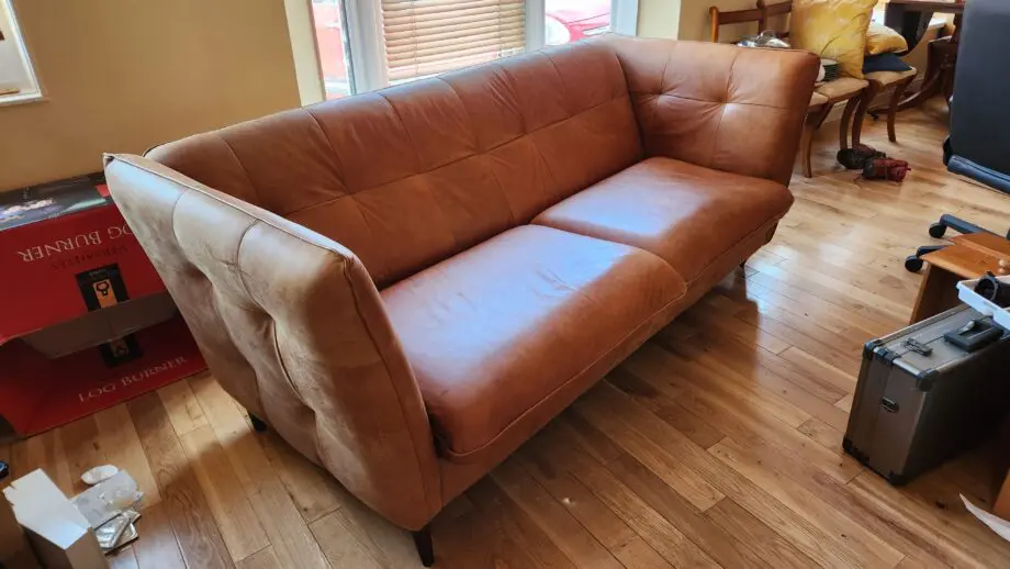 DFS tan buckskin leather 3 seater and 2 seater sofa set