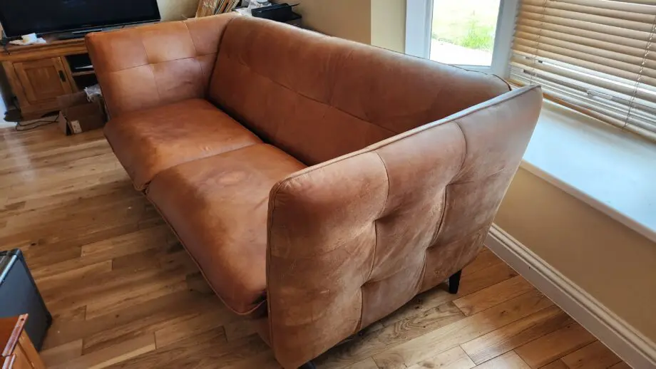 DFS tan buckskin leather 3 seater and 2 seater sofa set