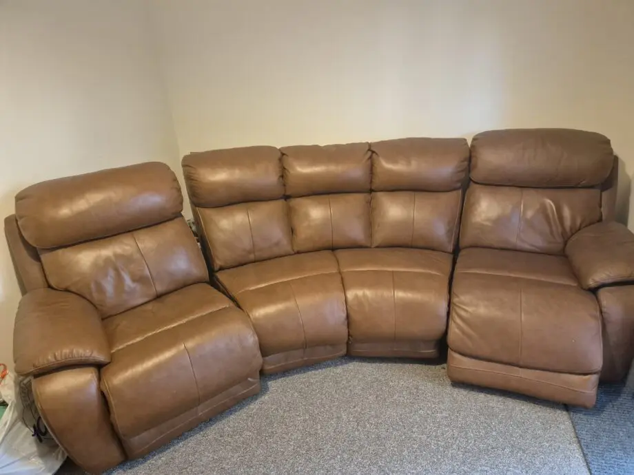 Dfs tan curved recliner both end seats electric fully recline