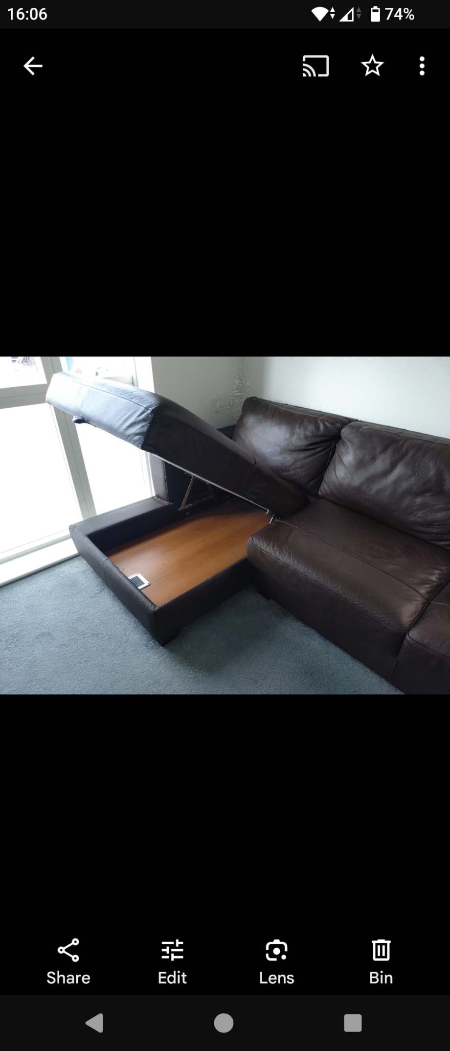 Dfs brown leather chaise lounge sofa with pouffe
