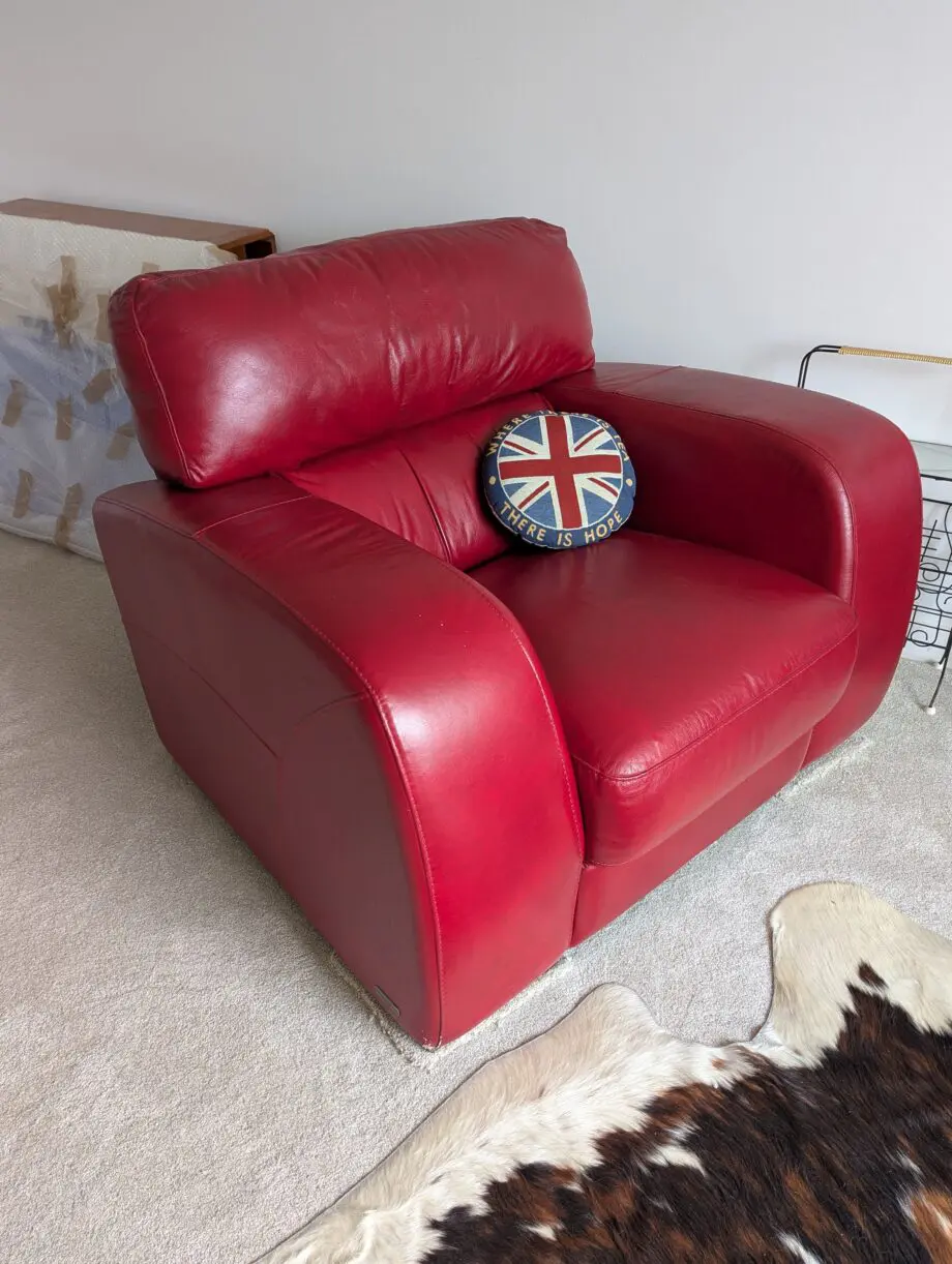 Seduta d'Arte Red Leather Sofa and Armchair