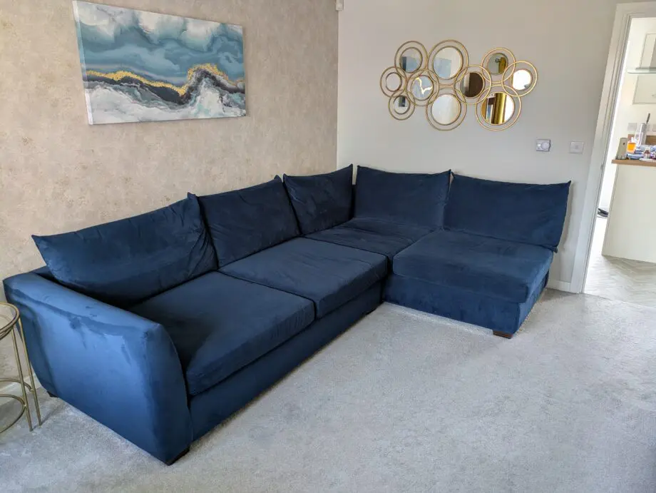 Indigo blue velvet corner sofa