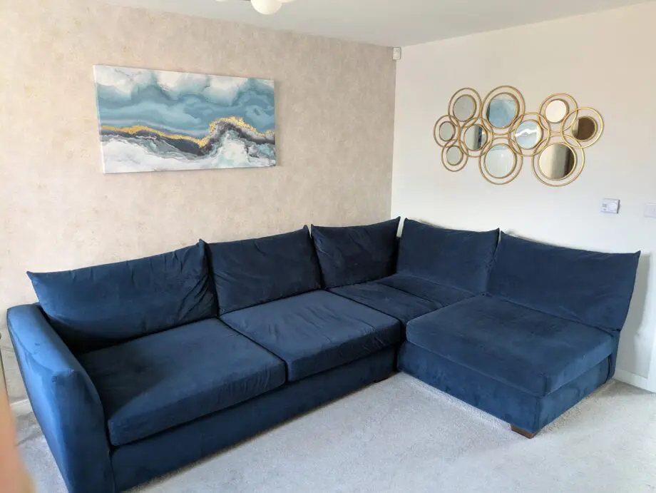 Indigo blue velvet corner sofa
