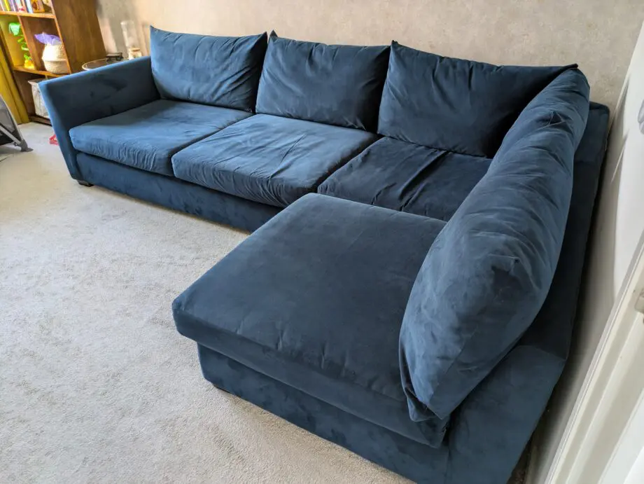 Indigo blue velvet corner sofa