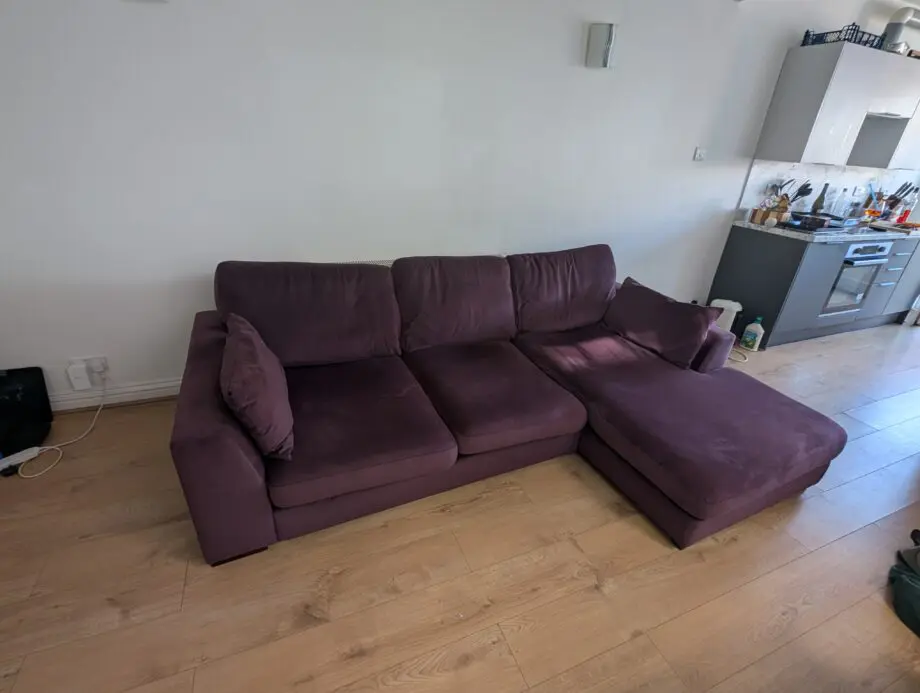 DFS Plush Velvet Purple Wine L Shape Sofa