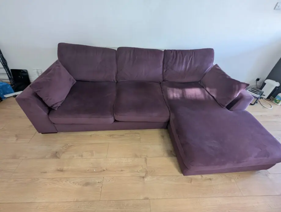 DFS Plush Velvet Purple Wine L Shape Sofa