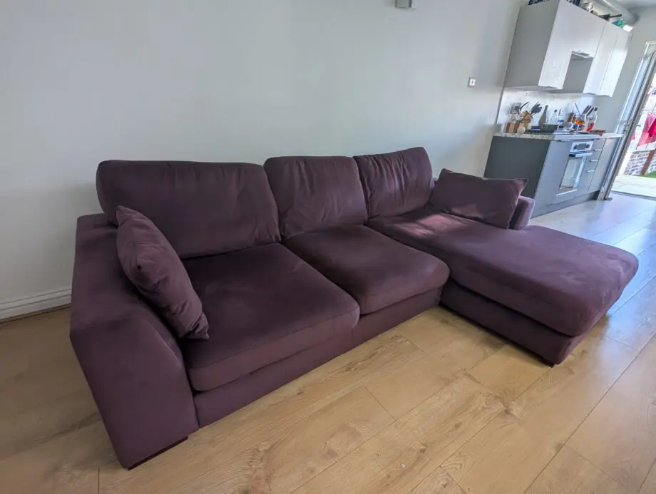 DFS Plush Velvet Purple Wine L Shape Sofa