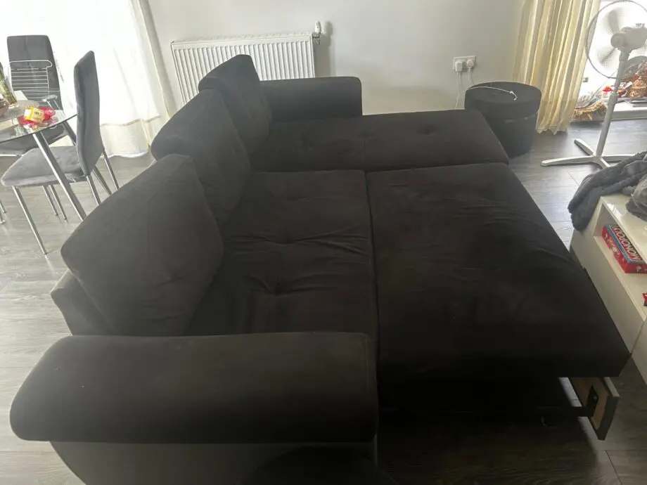 Corner Sofa Bed - AMBER - Black Fabric and Grey Leather.