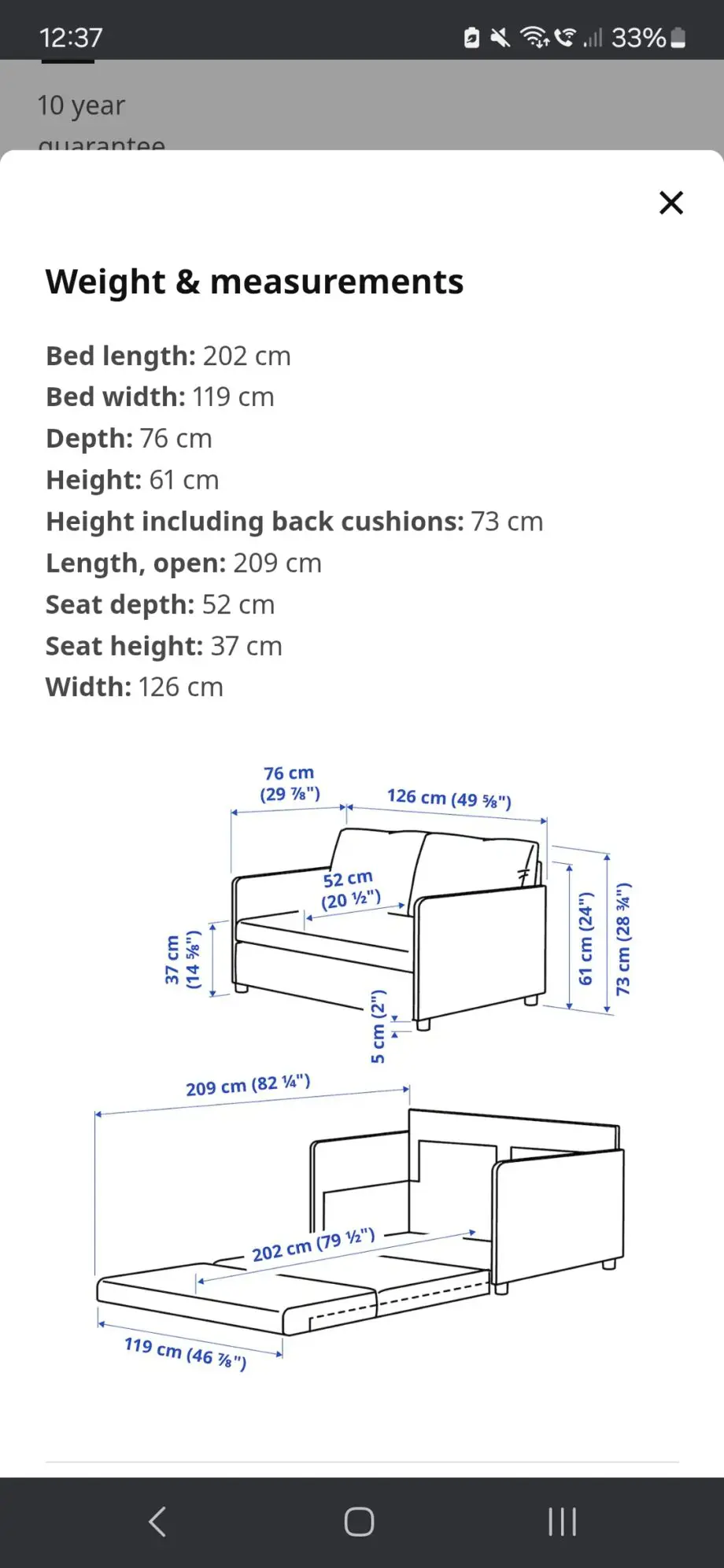 2 seat grey sofa bed Ikea