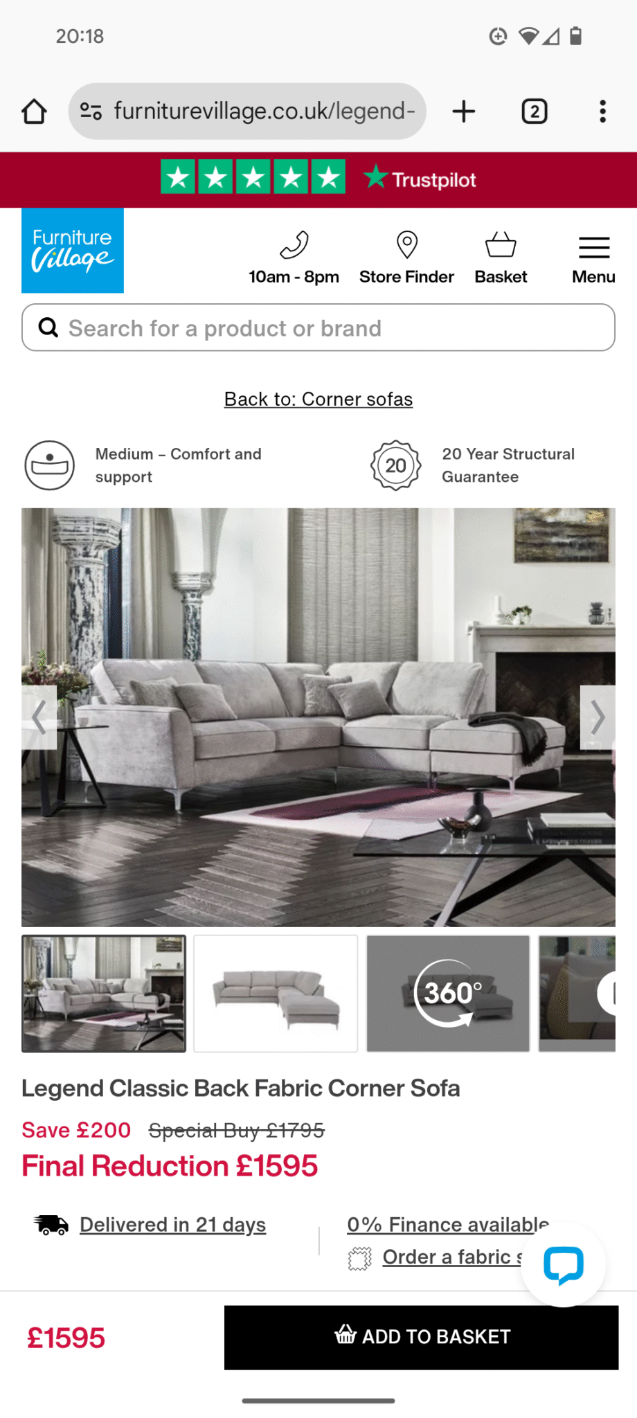 Grey corner sofa from Furniture Village