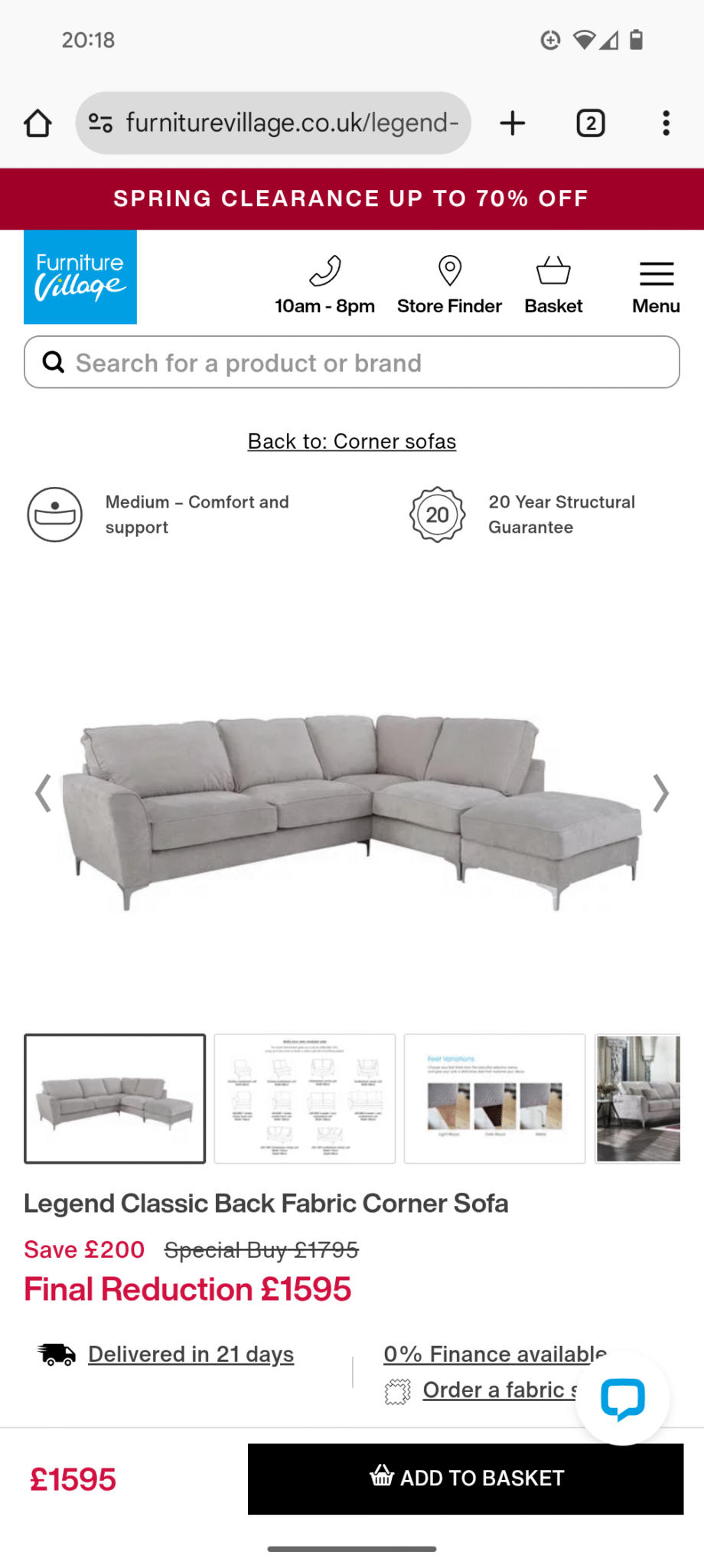 Grey corner sofa from Furniture Village