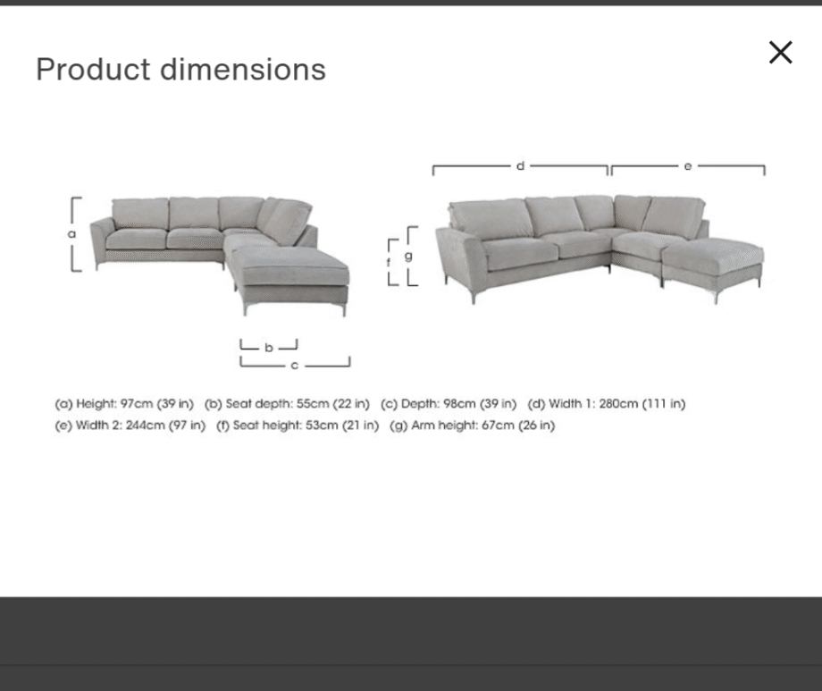 Grey corner sofa from Furniture Village