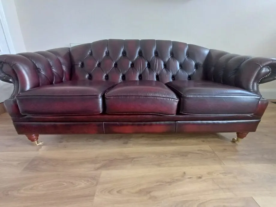 Chesterfield Three Piece Sofa Set in Antique Oxblood Red Leather