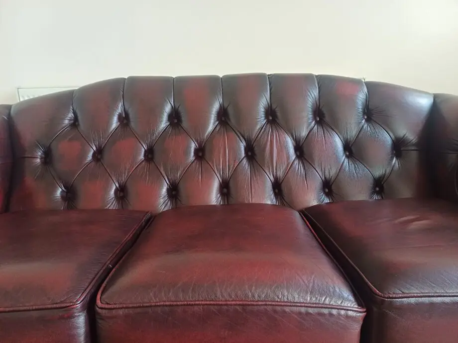 Chesterfield Three Piece Sofa Set in Antique Oxblood Red Leather