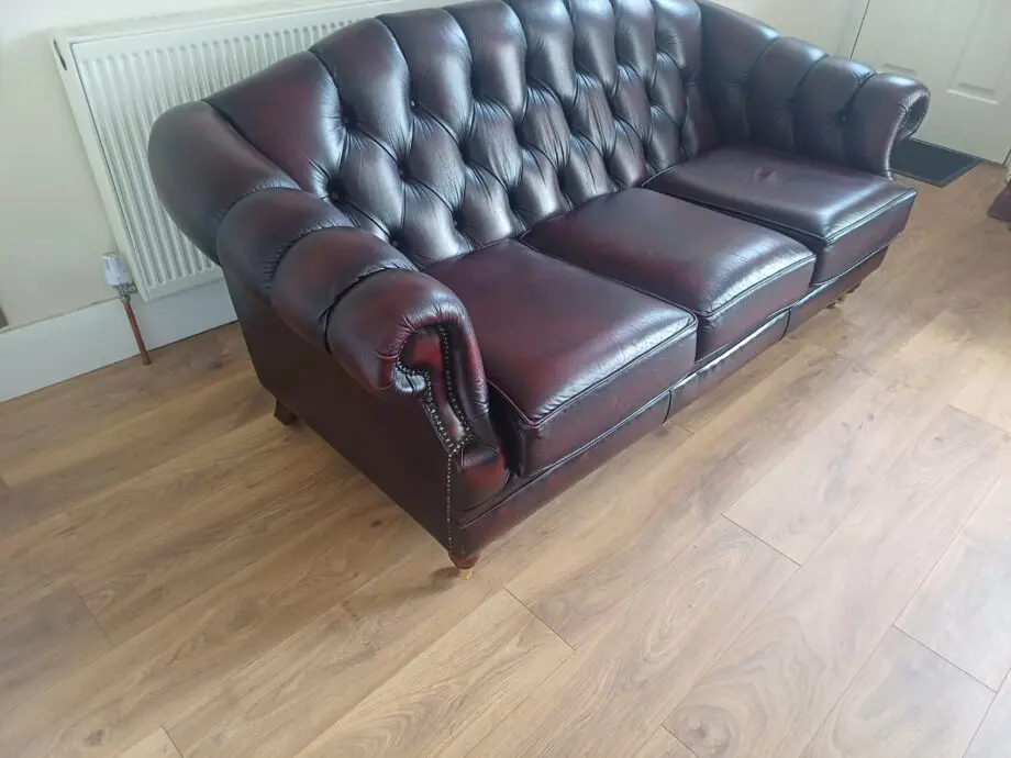 Chesterfield Three Piece Sofa Set in Antique Oxblood Red Leather