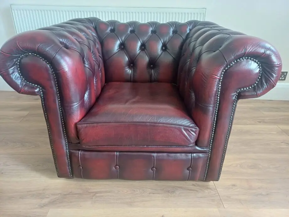 Chesterfield Three Piece Sofa Set in Antique Oxblood Red Leather