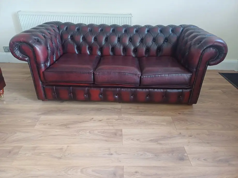 Chesterfield Three Piece Sofa Set in Antique Oxblood Red Leather