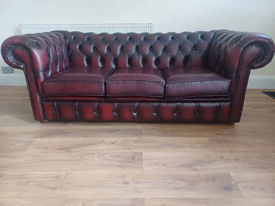Chesterfield Three Piece Sofa Set in Antique Oxblood Red Leather