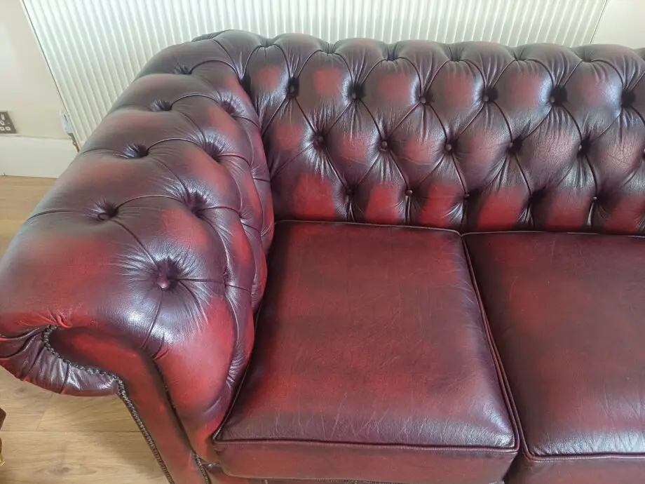 Chesterfield Three Piece Sofa Set in Antique Oxblood Red Leather