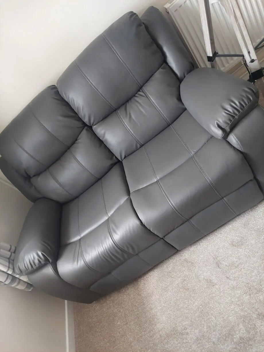 Grey 2 seater sofa and chair - manual recliners